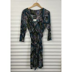 chinese dress ladies Baltic Born Womens Nicole Faux Wrap Midi Dress | Natural + Blue